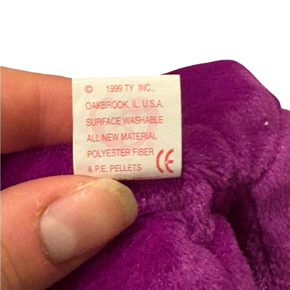 1999 TY Beanie Baby Millennium purple bear gold ribbon Earth/“2000” chest patch - Picture 7 of 11